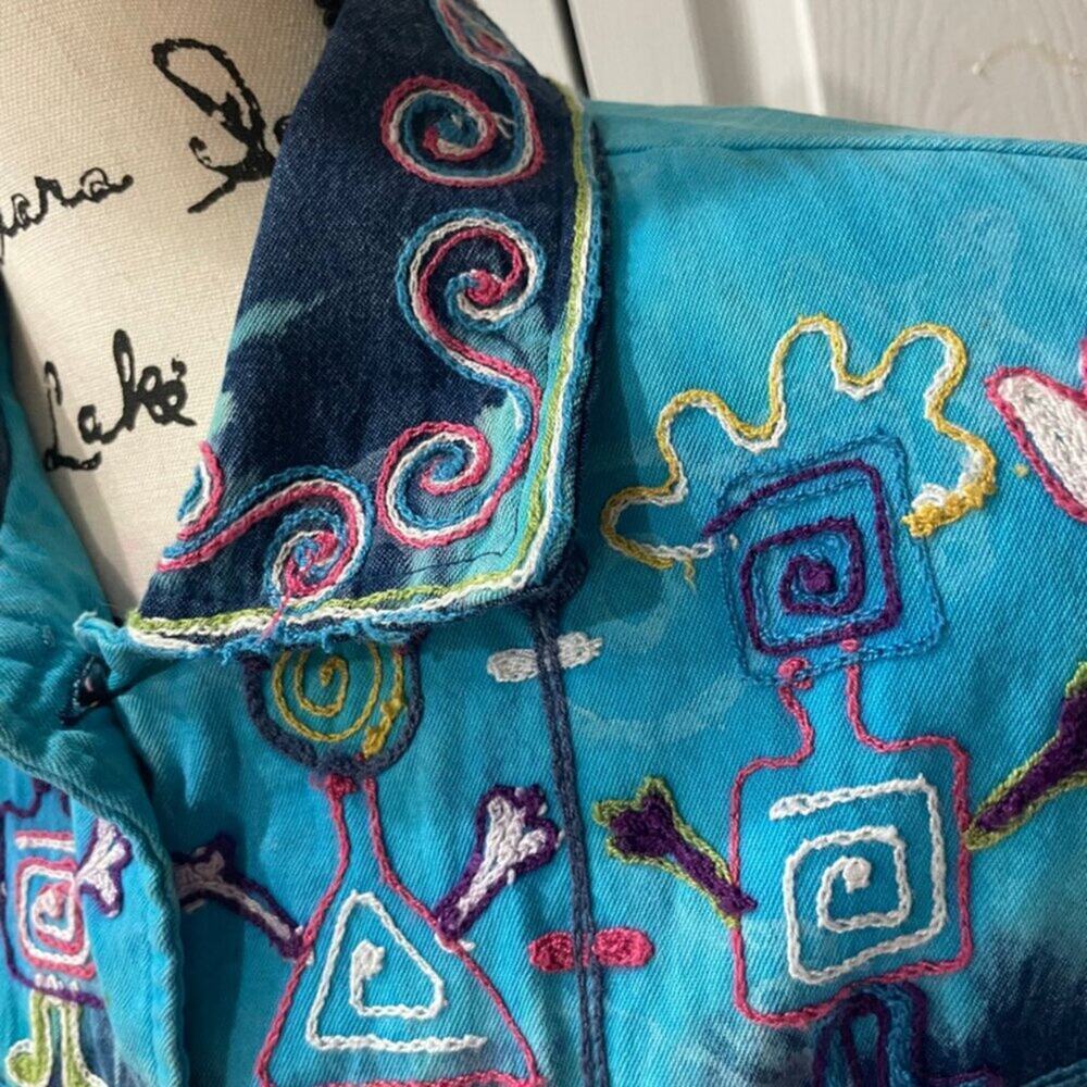 Y2K 90'S SANDY STARKMAN JACKET DEMIN TRIBAL EMBROIDERED SZ S HIPPIE BOHO CORE - Picture 13 of 16
